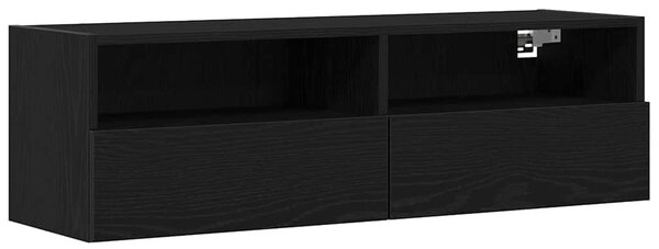 TV Fali Szekrény 100 x 30 x 30 cm Fekete tölgy Szerelt Fa