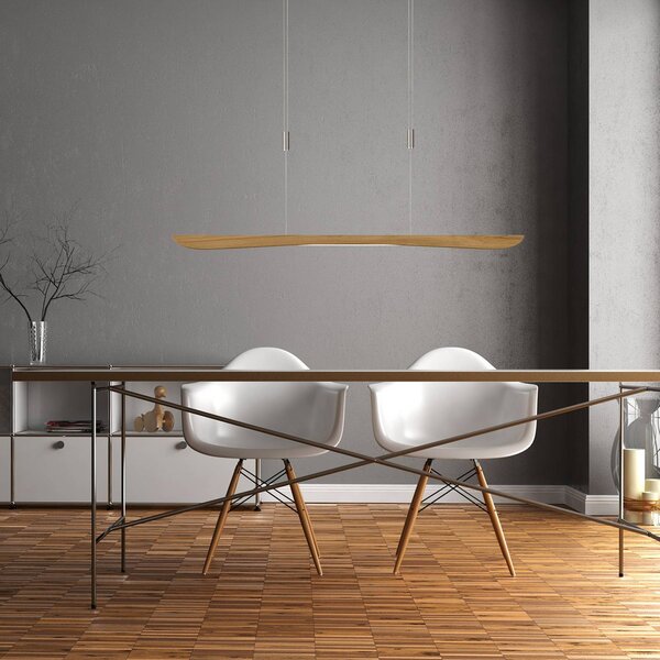 Quitani Hiba LED-es függőlámpa, natúr tölgyfa, hossza 118 cm, dimmelhető, Világos fa, Nappali / Étkező, Fa, Modern