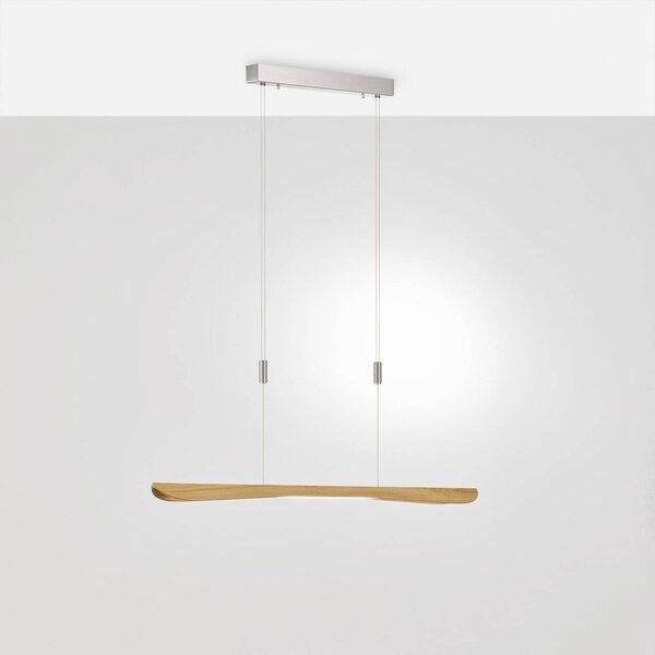 Quitani Hiba LED-es függőlámpa, natúr tölgyfa, hossza 118 cm, dimmelhető, Világos fa, Nappali / Étkező, Fa, Modern