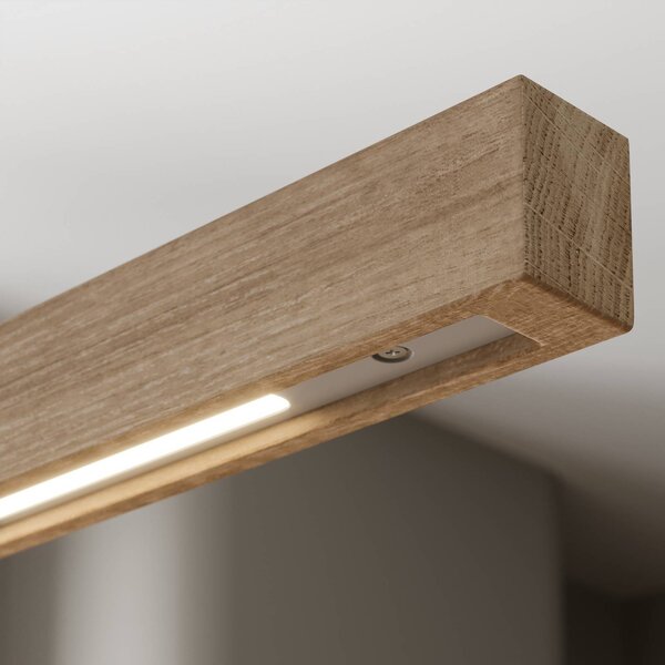 Quitani LED függő lámpa Nora, természetes tölgy, hossza 158 cm, dimmelhető, Világos fa, Nappali / Étkező, Fa, Modern