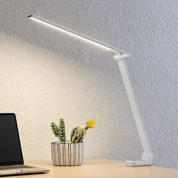 PRIOS Prios LED asztali lámpa Tamarin, magasság 40 cm, fehér, fényerőszabályozható, dimmelhető, Fehér / opál, Dolgozószoba / Iroda, Műanyag, Modern