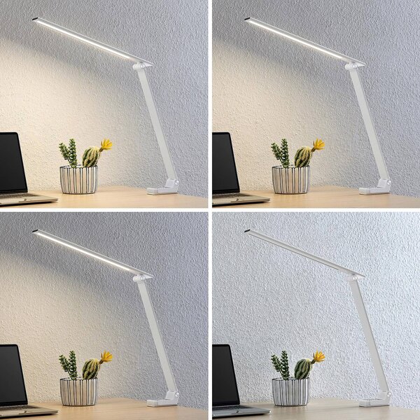 PRIOS Prios LED asztali lámpa Tamarin, magasság 40 cm, fehér, fényerőszabályozható, dimmelhető, Fehér / opál, Dolgozószoba / Iroda, Műanyag, Modern
