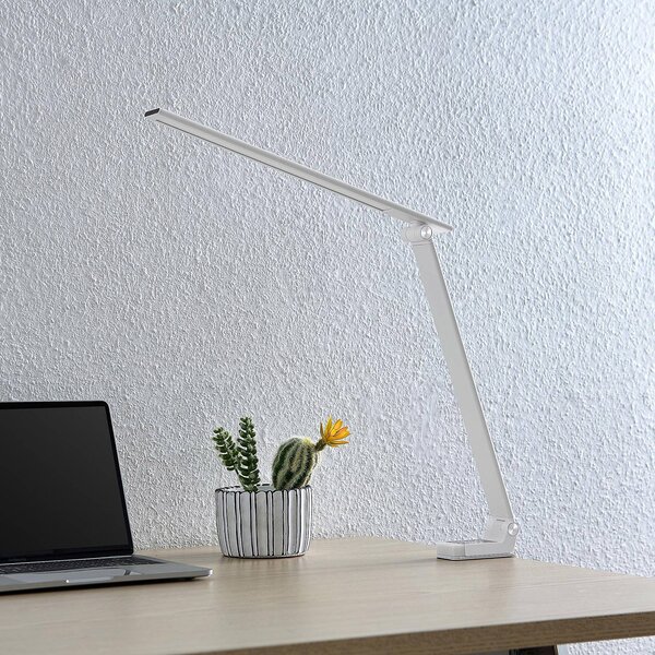 PRIOS Prios LED asztali lámpa Tamarin, magasság 40 cm, fehér, fényerőszabályozható, dimmelhető, Fehér / opál, Dolgozószoba / Iroda, Műanyag, Modern