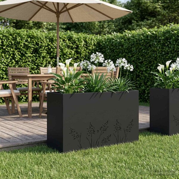 Kerti cserép Fekete 80 x 20 x 49 cm Hidegen hengerelt acél