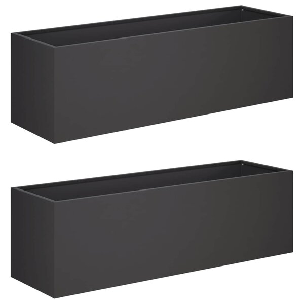 Kerti cserép 2 db Fekete 80 x 30 x 30 cm Hidegen hengerelt acél