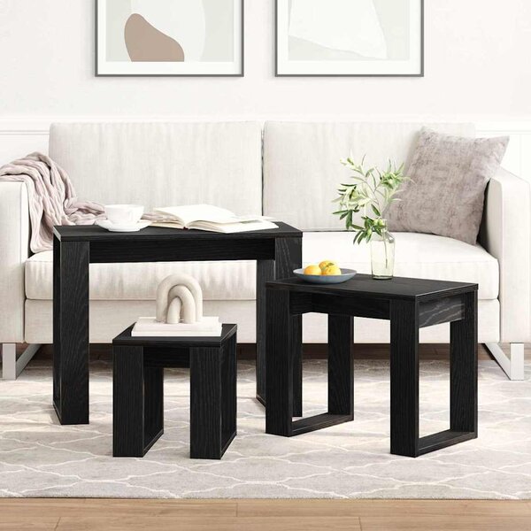 Egymásba helyezhető asztalok 3 db Fekete tölgy 61 x 28 x 47 cm