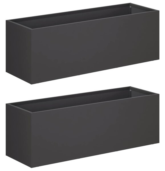 Kerti cserép 2 db Fekete 40 x 20 x 20 cm Hidegen hengerelt acél