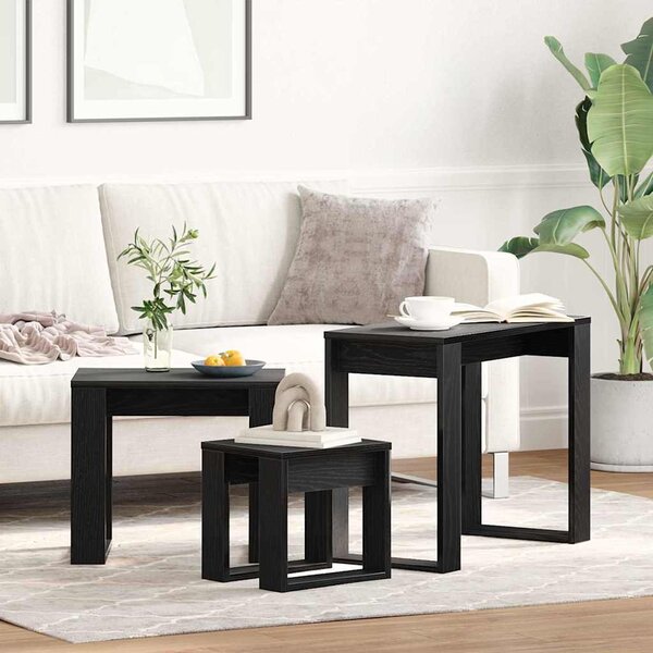 Egymásba helyezhető asztalok 3 db Fekete tölgy 61 x 28 x 47 cm