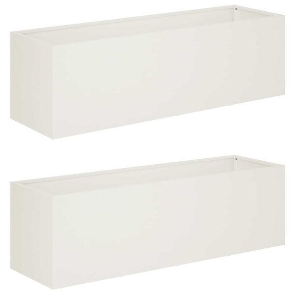 Kerti cserép 2 db Fehér 80 x 30 x 30 cm Hidegen hengerelt acél