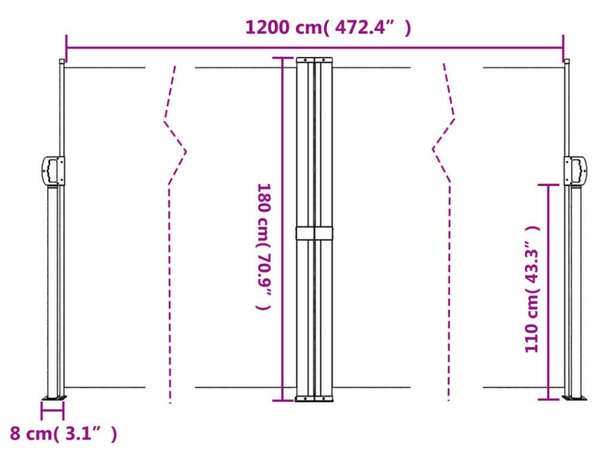VidaXL kék behúzható oldalsó napellenző 180 x 1200 cm