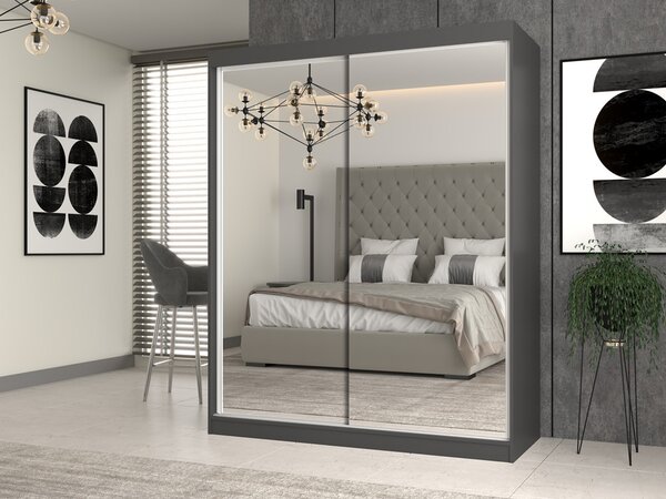 Aldabra IGA 160 A tolóajtós gardróbszekrény 120x61x200, 2 tükörrel, antracit- tölgy