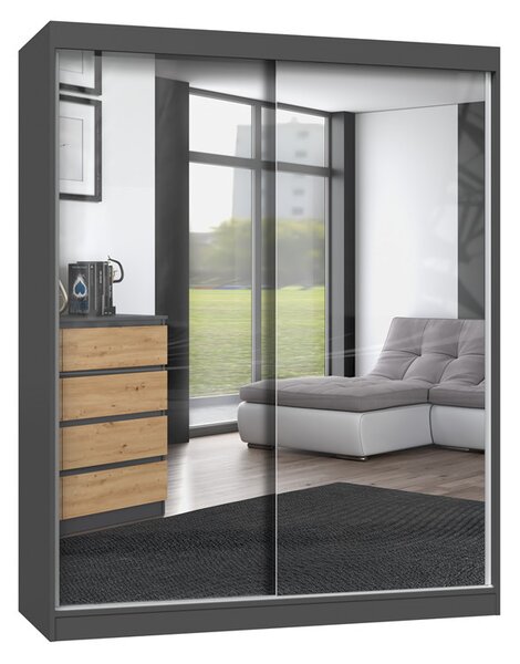 Aldabra IGA 160 A tolóajtós gardróbszekrény 120x61x200, 2 tükörrel, antracit- tölgy