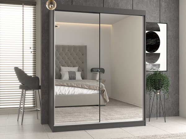 Aldabra IGA 160 A tolóajtós gardróbszekrény 120x61x200, 2 tükörrel, antracit- tölgy