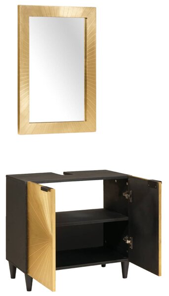 Fürdőszobai Szekrény Szett 2 db Fekete és Brass 62 x 33 x 58 cm