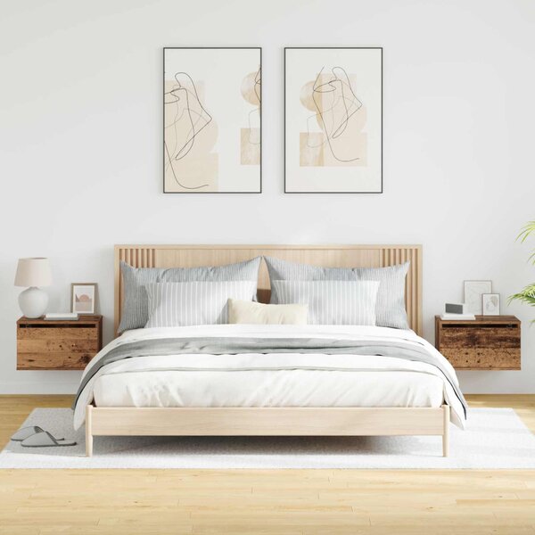 Fali éjjeli szekrény 2 db Öreg fa 50 x 36 x 30 cm Szerelt Fa