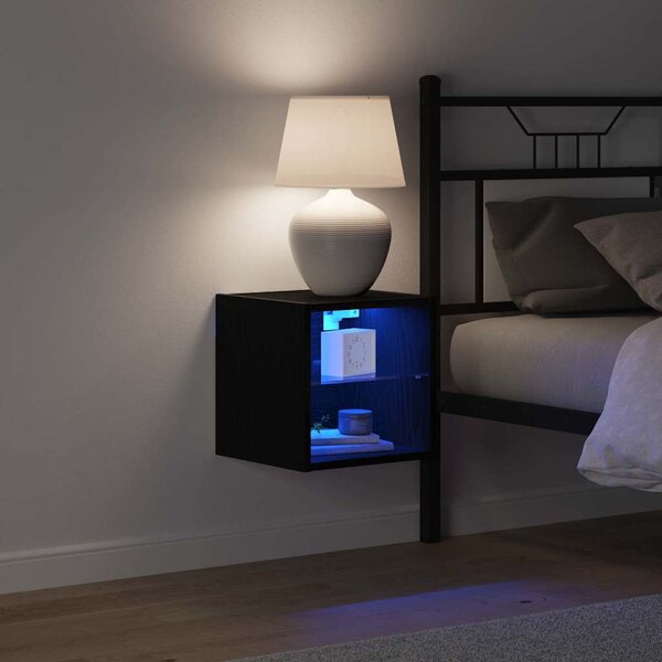 LED Fali Éjjeli Szekrény 2 db Fekete 30 x 28,5 x 30 cm
