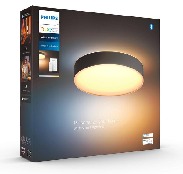 Philips Hue Enrave LED mennyezeti lámpa 38,1cm fekete, dimmelhető, Fekete, Nappali / Étkező, fém, Modern