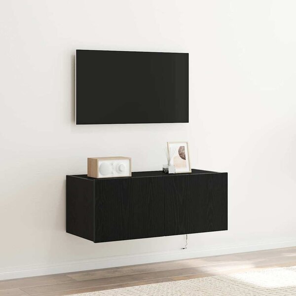 TV Fali Szekrény 80 x 35 x 31 cm Fekete tölgy Szerelt Fa