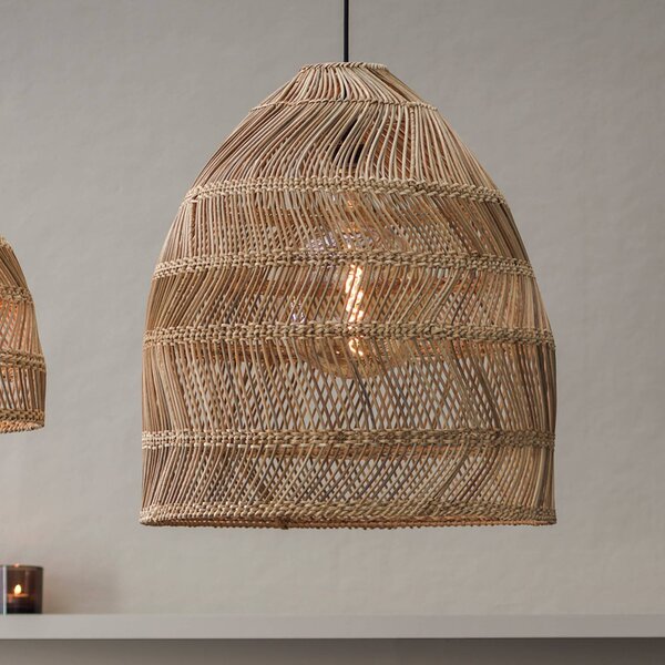 PR Home Maja kültéri függesztett lámpa, rattan, Ø 45 cm, dugasz, IP44, Világos fa, Fa