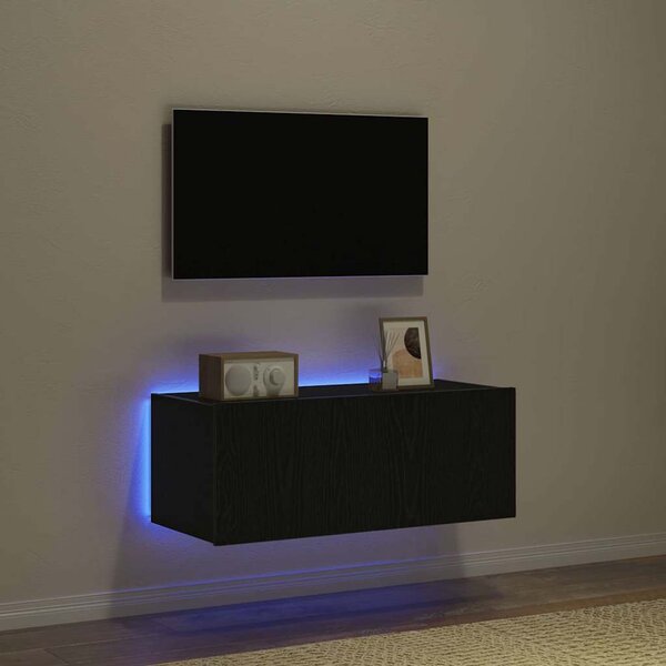 TV Fali Szekrény 80 x 35 x 31 cm Fekete tölgy Szerelt Fa