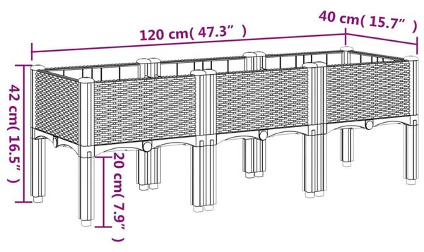 VidaXL fekete PP rácsos kerti ültetőláda 120 x 40 x 42 cm