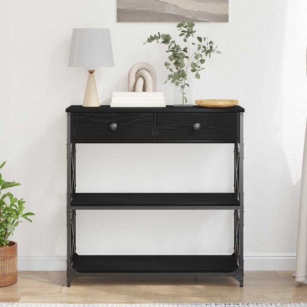 Konzol Asztal Musta tammi 75 x 28 x 75 cm Műgyantás fa és fém