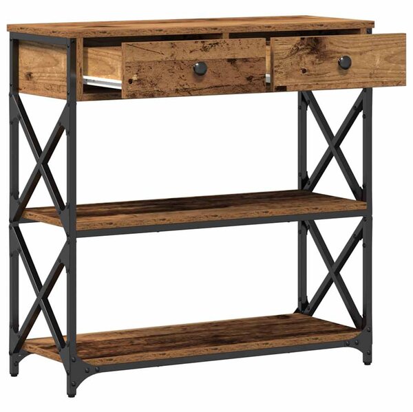 Konzol Asztal Régi fa 75 x 28 x 75 cm Műgyantás fa és fém