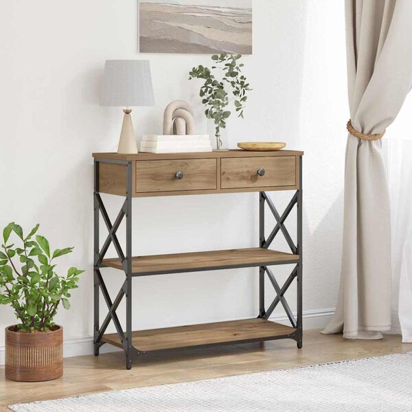Konzol Asztal kézműves tölgy 75 x 28 x 75 cm