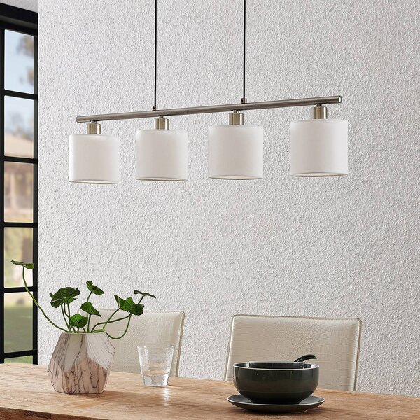 Lindby függőlámpa Stannis, 75 cm, fehér, 4-lámpás, textil, dimmelhető, Fehér / opál, Nappali / Étkező, fém, Modern