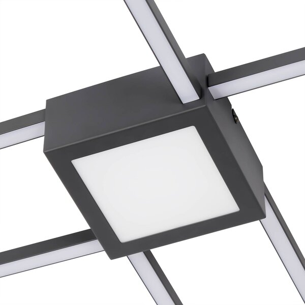 Lindby Duetto LED-es mennyezeti lámpa, 65 cm, antracit, 38 W, alumínium, dimmelhető, Fekete, Nappali / Étkező, Alumínium, Modern
