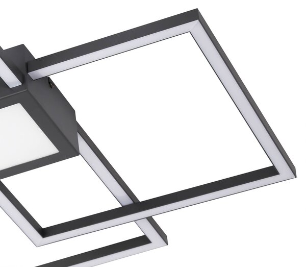 Lindby Duetto LED-es mennyezeti lámpa, 65 cm, antracit, 38 W, alumínium, dimmelhető, Fekete, Nappali / Étkező, Alumínium, Modern