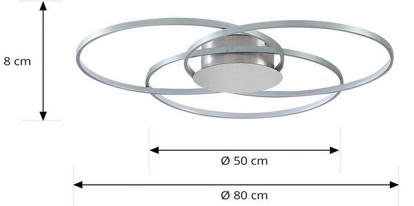Lindby LED mennyezeti lámpa Riley, alumínium színű, fém, fényerőszabályzóval, dimmelhető, Alu / szürke / cink, Nappali / Étkező, Alumínium, Modern