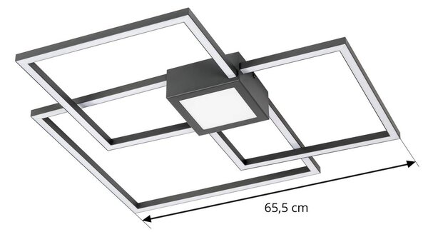Lindby Duetto LED-es mennyezeti lámpa, 65 cm, antracit, 38 W, alumínium, dimmelhető, Fekete, Nappali / Étkező, Alumínium, Modern