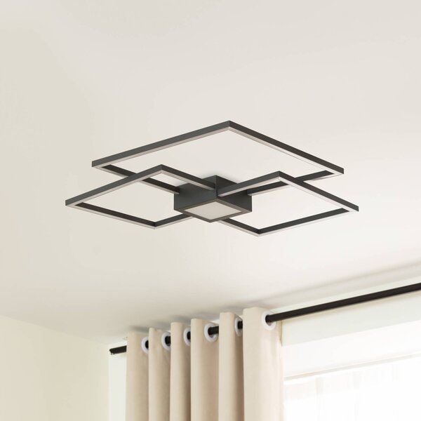 Lindby Duetto LED-es mennyezeti lámpa, 65 cm, antracit, 38 W, alumínium, dimmelhető, Fekete, Nappali / Étkező, Alumínium, Modern