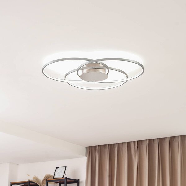 Lindby LED mennyezeti lámpa Riley, alumínium színű, fém, fényerőszabályzóval, dimmelhető, Alu / szürke / cink, Nappali / Étkező, Alumínium, Modern