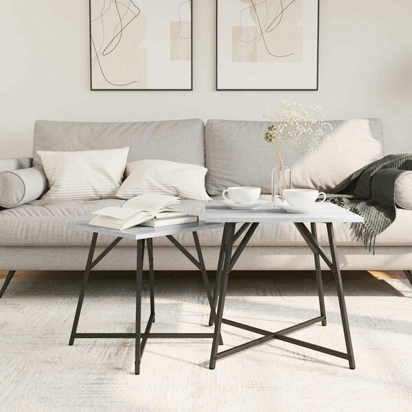 Kisasztal készlet 2 db Szürke Sonoma és Fekete 50 x 50 x 50 cm
