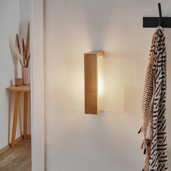 SOLLUX LIGHTING Shifted 1 fali világítás, üveg és világos fa, dimmelhető, Világos fa, Nappali / Étkező, Üveg, Modern