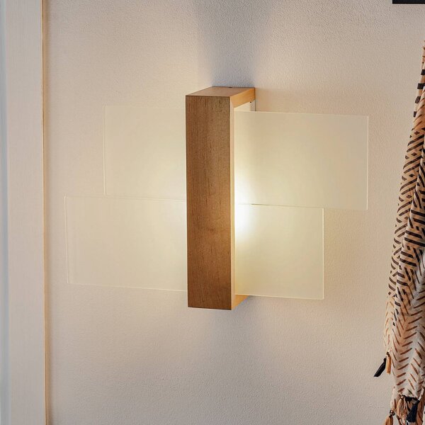 SOLLUX LIGHTING Shifted 1 fali világítás, üveg és világos fa, dimmelhető, Világos fa, Nappali / Étkező, Üveg, Modern