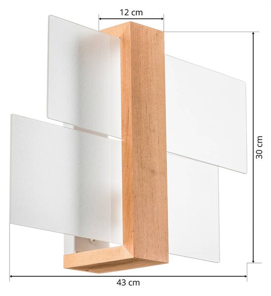 SOLLUX LIGHTING Shifted 1 fali világítás, üveg és világos fa, dimmelhető, Világos fa, Nappali / Étkező, Üveg, Modern