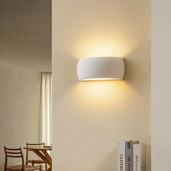 SOLLUX LIGHTING Curve up/down fali világítás fehér kerámiából, dimmelhető, Fehér / opál, Nappali / Étkező, Kerámia, Modern