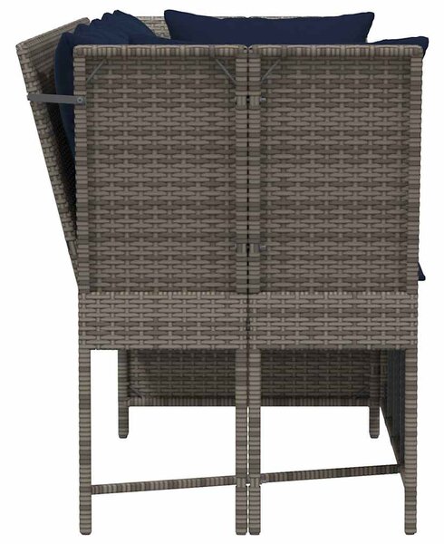 Szürke polyrattan kerti kanapé párnákkal