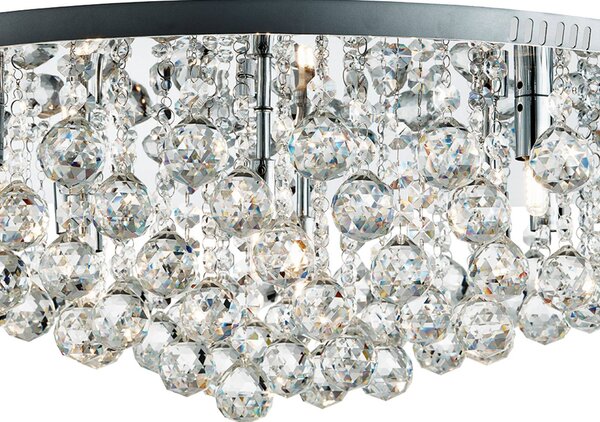 Searchlight Mennyezeti lámpa Hanna krómozott üveg kristály gömbök 80 cm, dimmelhető, Króm / ezüst, Nappali / Étkező, fém