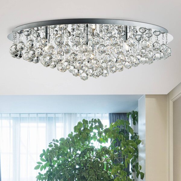 Searchlight Mennyezeti lámpa Hanna krómozott üveg kristály gömbök 80 cm, dimmelhető, Króm / ezüst, Nappali / Étkező, fém
