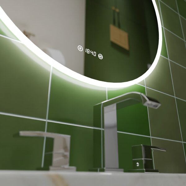 Ø80cm kerek Led tükör fürdőszobába | Páramentesítő - Óra - Fényerő + színhőfok állítás