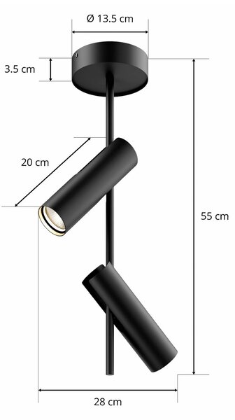 SIGMA Leda 2 mennyezeti spotlámpa, izzós, fekete, dimmelhető, Fekete, Nappali / Étkező, fém, Modern