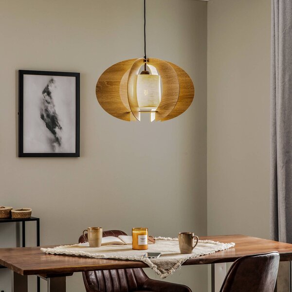 SIGMA Modern C M lógó világítás fa lamellákkal Ø 50 cm, dimmelhető, Világos fa, Nappali / Étkező, Fa, Modern