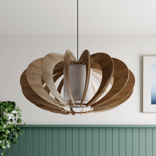SIGMA Modern A L lógó világítás fa lamellákkal, Ø 60 cm, dimmelhető, Világos fa, Nappali / Étkező, Fa, Modern