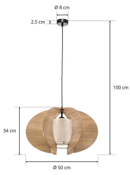 SIGMA Modern C M lógó világítás fa lamellákkal Ø 50 cm, dimmelhető, Világos fa, Nappali / Étkező, Fa, Modern