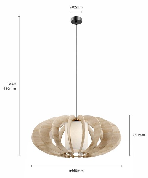 SIGMA Modern A L lógó világítás fa lamellákkal, Ø 60 cm, dimmelhető, Világos fa, Nappali / Étkező, Fa, Modern