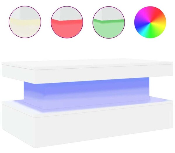 VidaXL LED-es Dohányzóasztal - Fehér - 90x50x40 cm